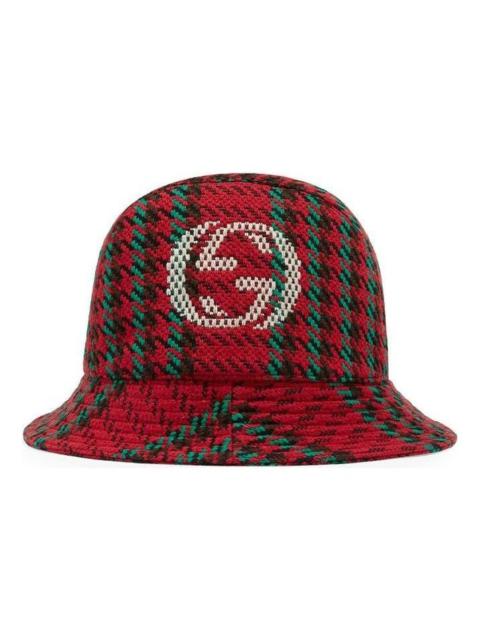 Gucci Houndstooth Wool Fedora With Interlocking G 'Red' 640876-4HABN-8200