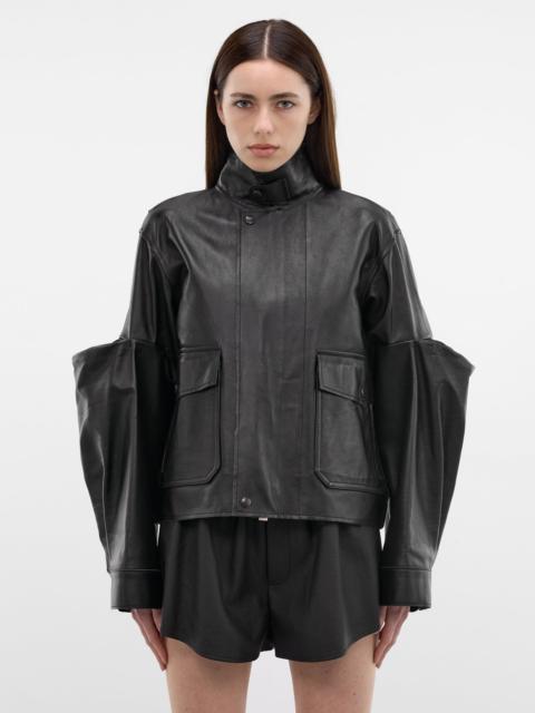 Black Leather 3D Sleeves Jacket