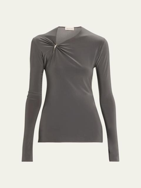 Claw Gathered Neck Long-Sleeve Top