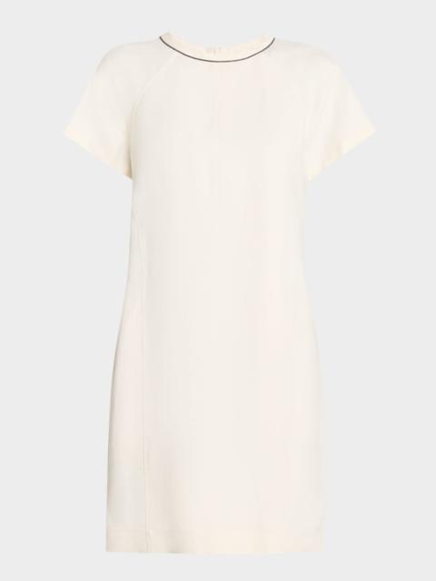 Fluid Linen Twill Mini Dress With Monili Trim