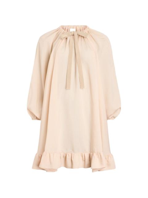 striped-pattern tie-neck mini dress