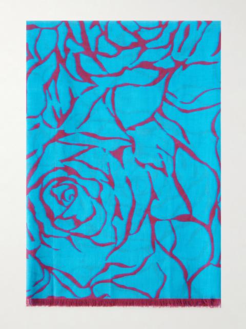 Fringed Printed Cotton-voile Scarf