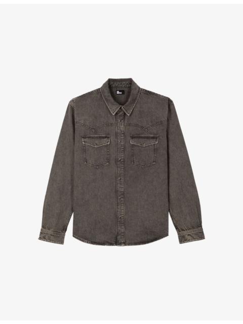 Faded-Wash Chest-Pocket Denim Shirt