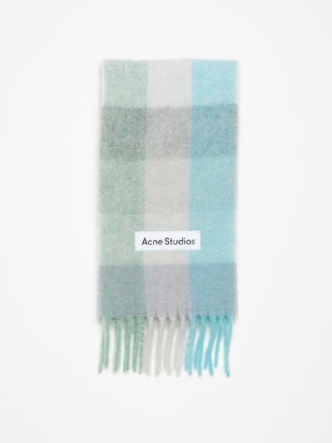 Mohair checked scarf - Turquoise/Grey/Mint Green