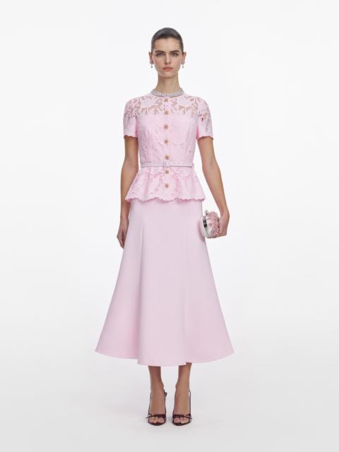 Pink Lace Crepe Midi Dress