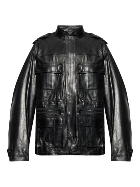 multiple-pocket leather jacket