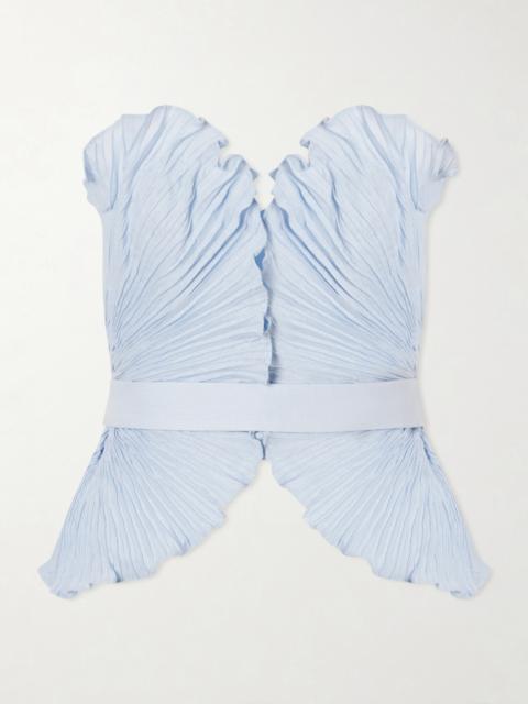 De Tres Strapless Pleated Linen Top