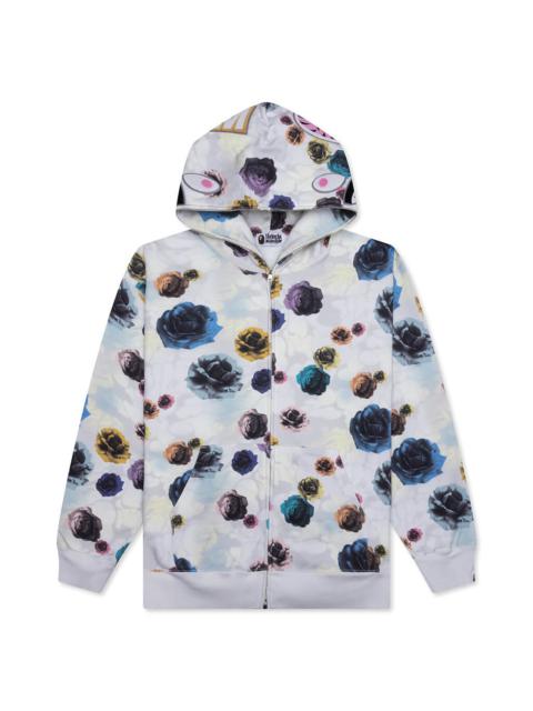 FLORAL CAMO SHARK RELAXED FIT FULL ZIP HOODIE - IVORY