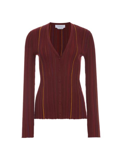 Barth Pinstripe Knit Cardigan in Burnt Sienna Merino Wool