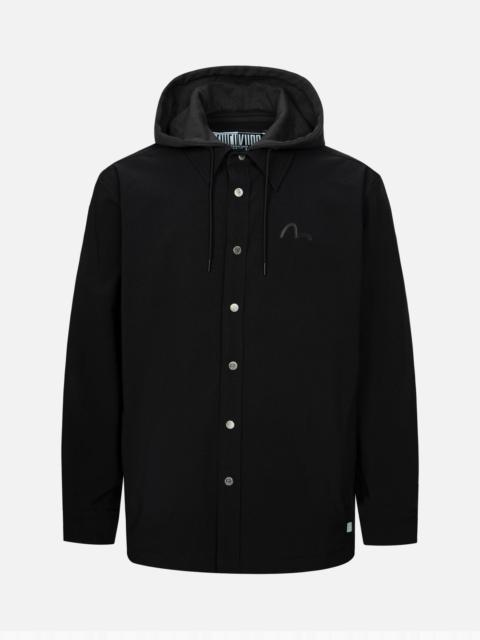 Logo and Kamon Print Regular Fit Shirt Jacket with Detachable Hood