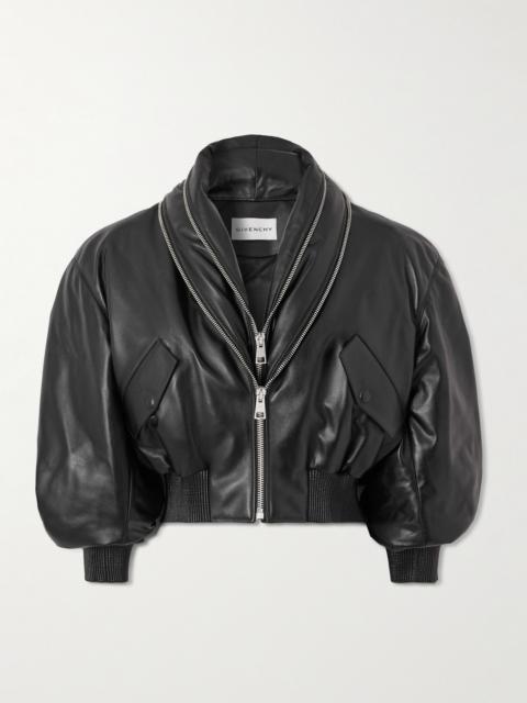 Cropped Layered Leather Bomber Jacket