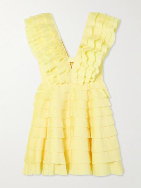 Reflection Tiered Ruffled Plissé-crepe Mini Dress