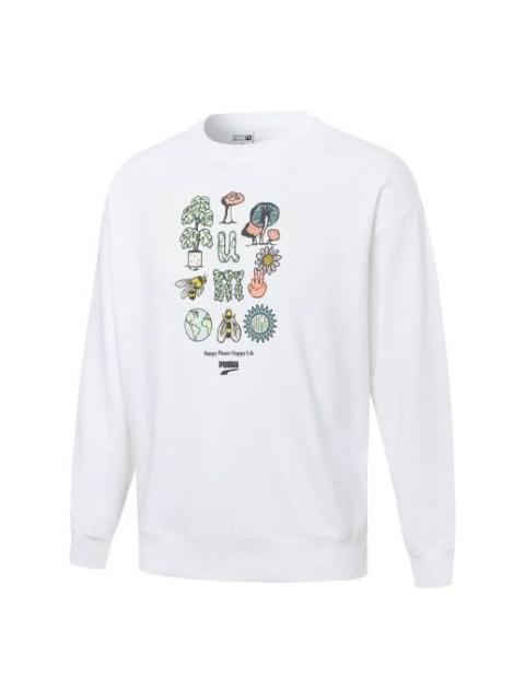 PUMA Downtown Graphic Crew Tr Living Series Logo Pattern Printing Knit Round Neck Pullover White 533