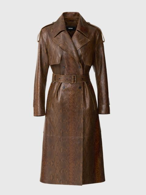 CARMELA-SNK Snake Pattern Leather Trench with Belt
