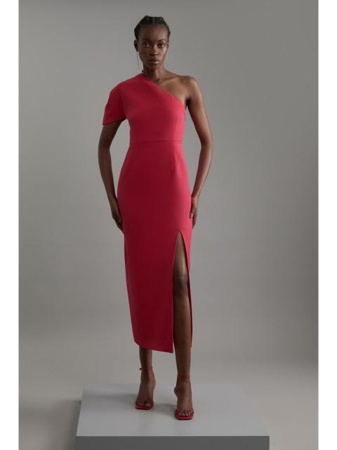 Petite Structured Crepe Asymmetric Cape Detail Tailored Midi Dress