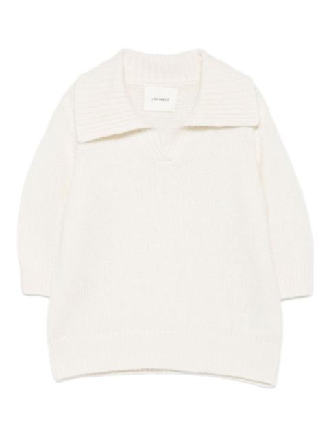 wide-collar V-neck jumper