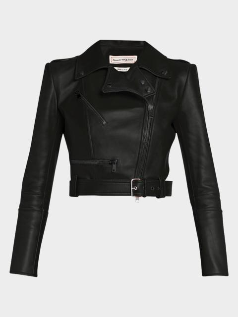 Cropped Leather Biker Jacket