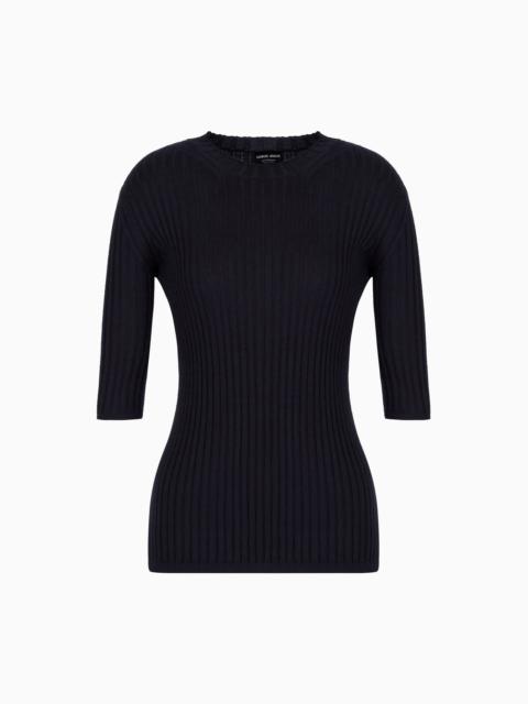 Pure cashmere ribbed crew-neck jumper