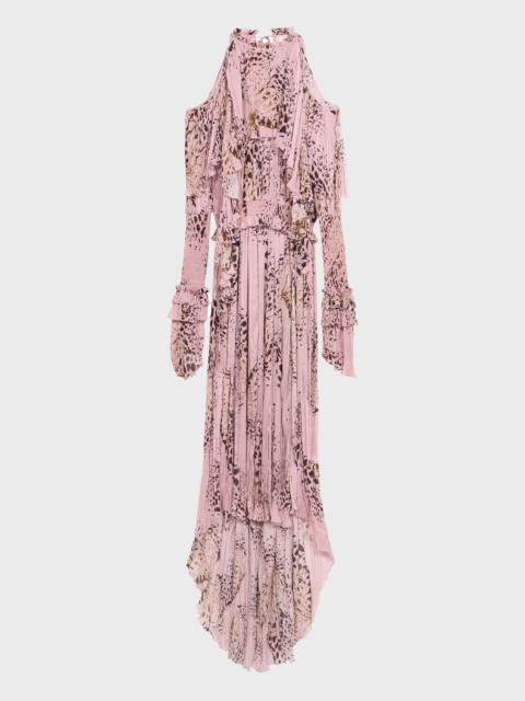 LONG PRINTED PLISSÉ GEORGETTE DRESS