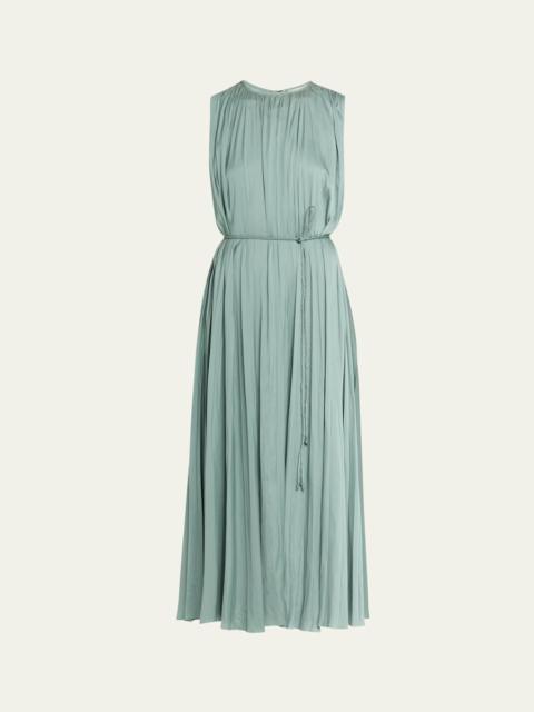 Fianna Belted Pleated Satin Midi Dress