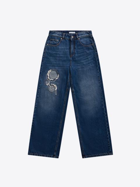 CRYSTAL CHAIN CUTOUT RELAXED JEAN