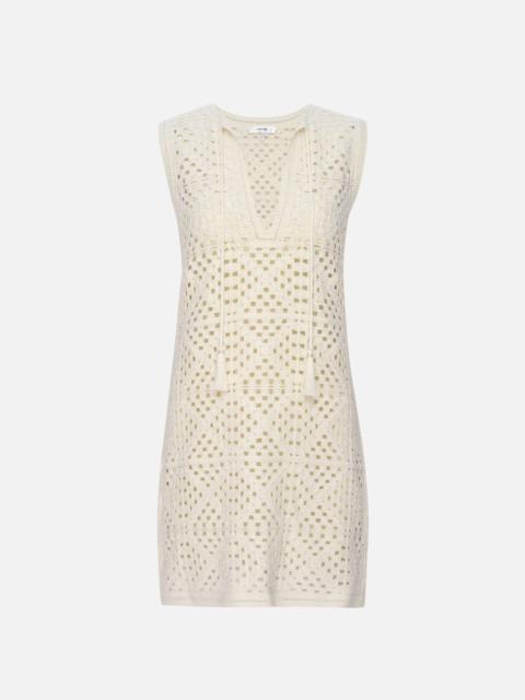 Crochet Tassel Popover Dress in Cream