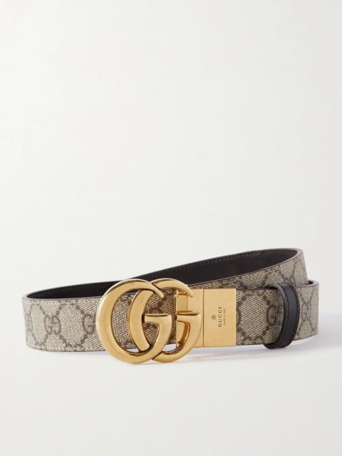 Reversible Leather And Printed Coated-canvas Belt