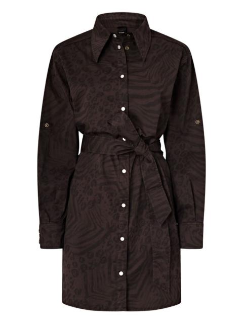 animal-print belted midi dress