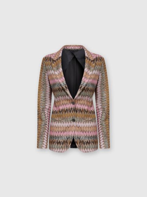 Lamé chevron viscose knit blazer
