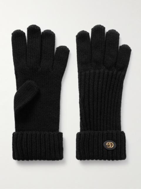Embellished Leather-trimmed Wool And Cashmere-blend Gloves
