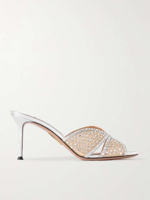 Crystal Lover 75 crystal-embellished leather-trimmed tulle sandals Silver