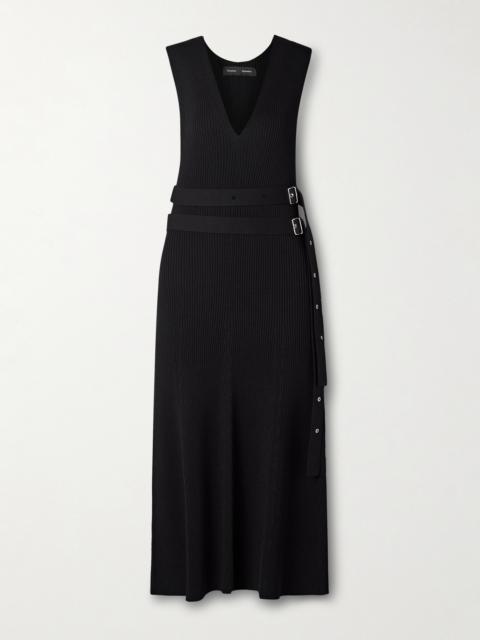 Madeline Belted Ribbed-knit Midi Dress