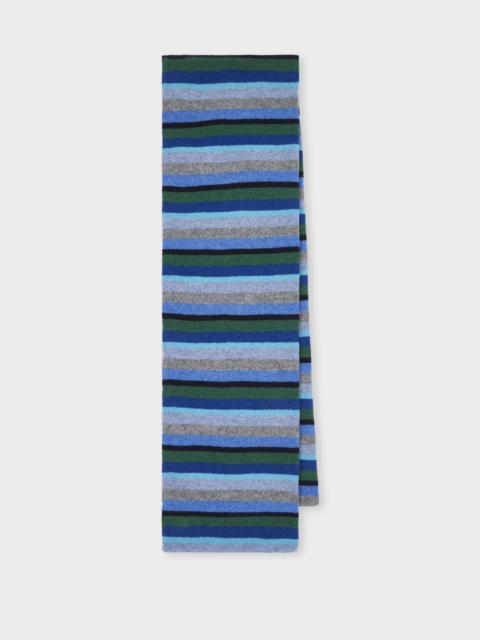 Blue Colour Block Stripe Lambswool Scarf