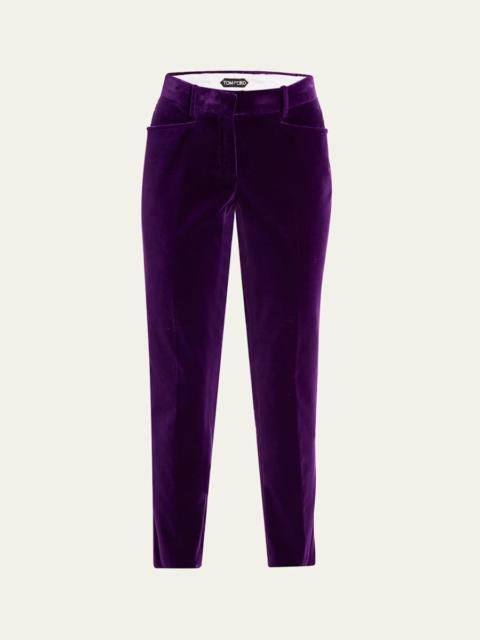 Velvet Slim-Leg Ankle Cigarette Trousers
