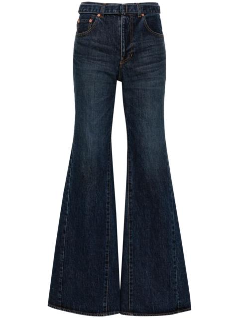 belted mid-rise flared jeans