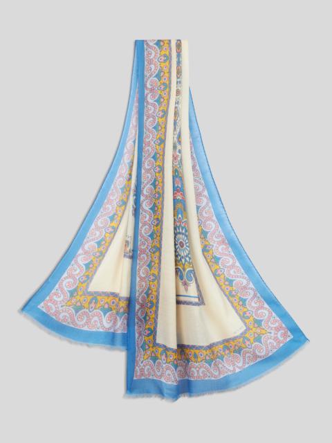 SCARF WITH MEDALLION AND PAISLEY PRINT