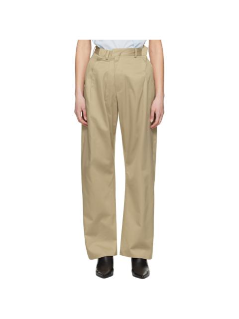 Beige Light Cotton Twill Darting Trousers