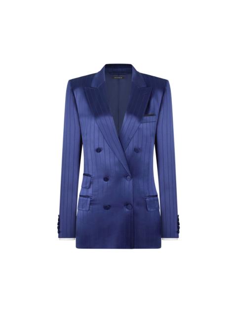 DOUBLE BREASTED PEAK LAPEL STRIPED JACKET
