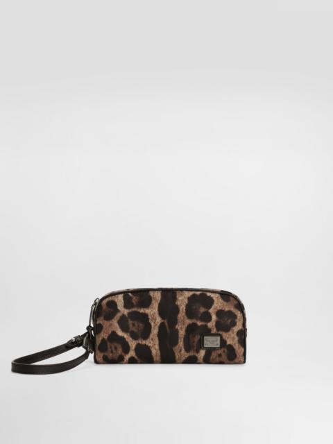 Leopard-print nylon necessaire