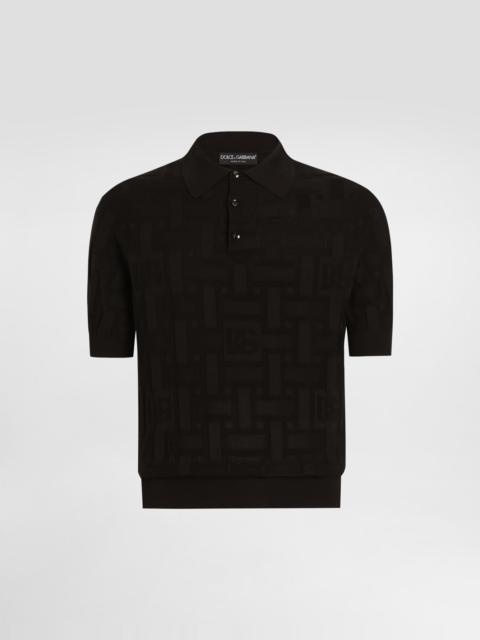 Silk polo-shirt with jacquard logo