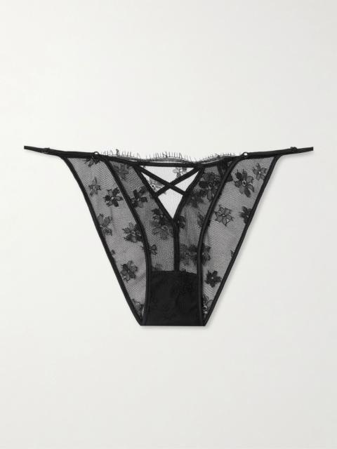 Satin-trimmed lace briefs Black