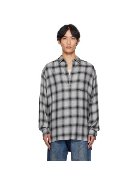 Gray Check Oversized Down Pullover Shirt