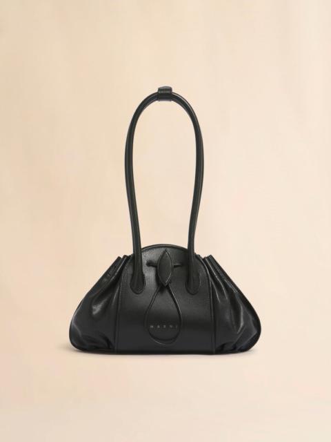 BLACK LEATHER TULIPEA SHOULDER SHOPPER