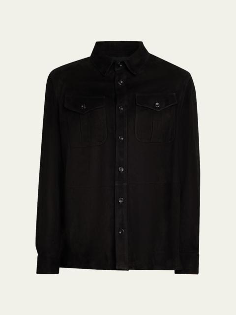 Men's Barron Suede Flap-Pocket Overshirt