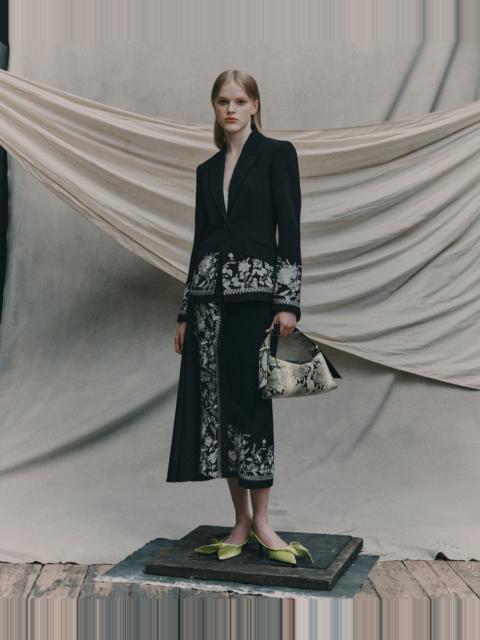 EMBROIDERED GRAIN DE POUDRE DRAPED MIDI SKIRT