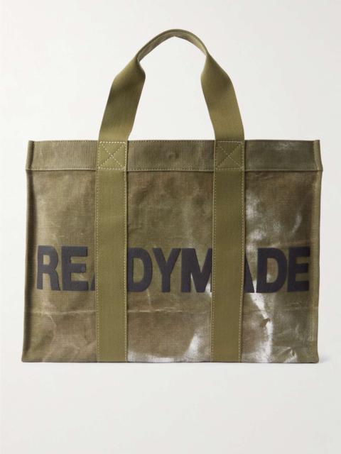 Logo-Print Webbing-Trimmed Waxed Cotton-Canvas Tote Bag