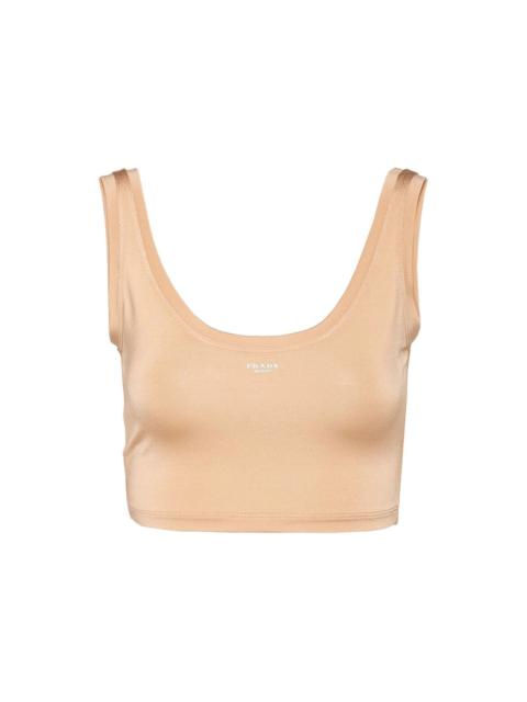 Prada Logo Stamped Sleeveless Tank Top Beige