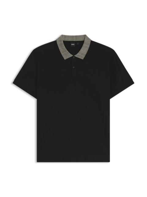 PIMA-COTTON POLO SHIRT WITH PATTERNED COLLAR