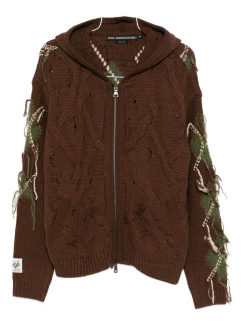 cable-knit fringed hoodie