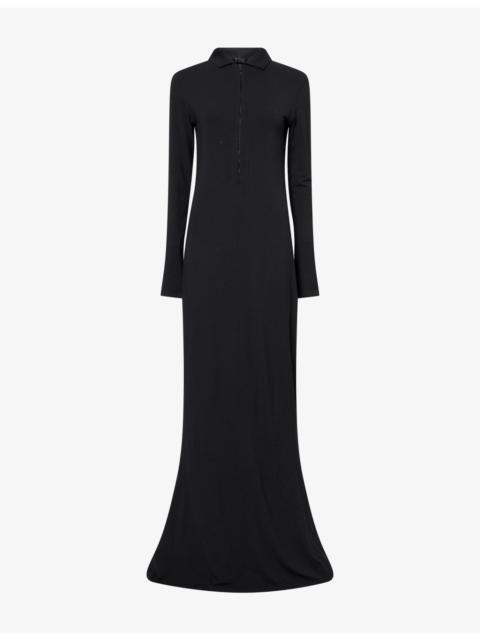 Column Quarter-Zip Wool-Jersey Maxi Dress